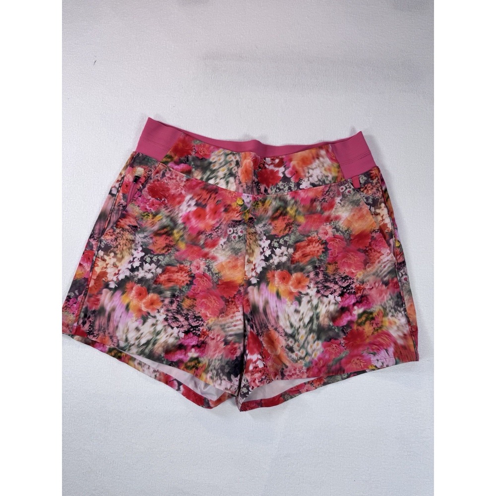 Athleta Womens Floral Athletic Golf Shorts Pink Multicolor Size 12 Stretch Zip